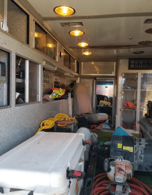 Interior stripped and planned for mobile home conversion