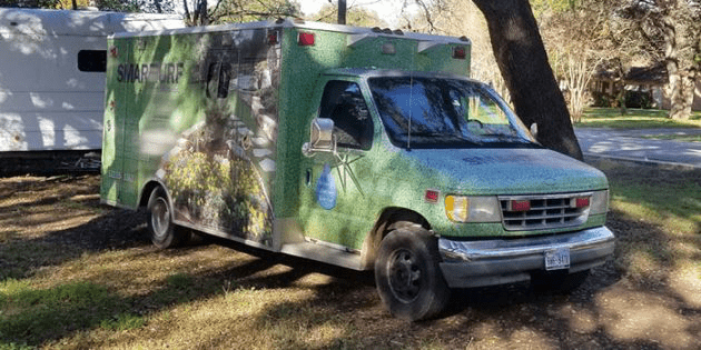 Mobile home converted from an old ambulance