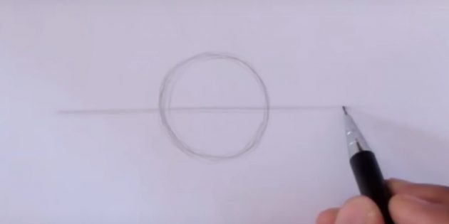 Draw a circle and a horizontal line
