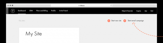 Tilda Publishing Email Builder interface