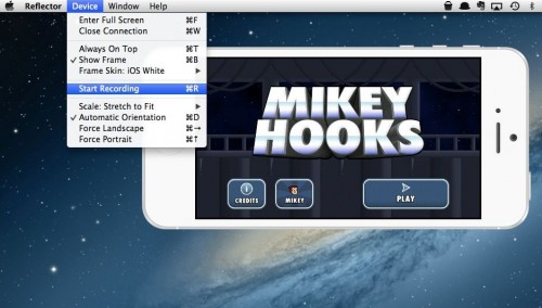 Reflector dasturining yozib olish interfeysi