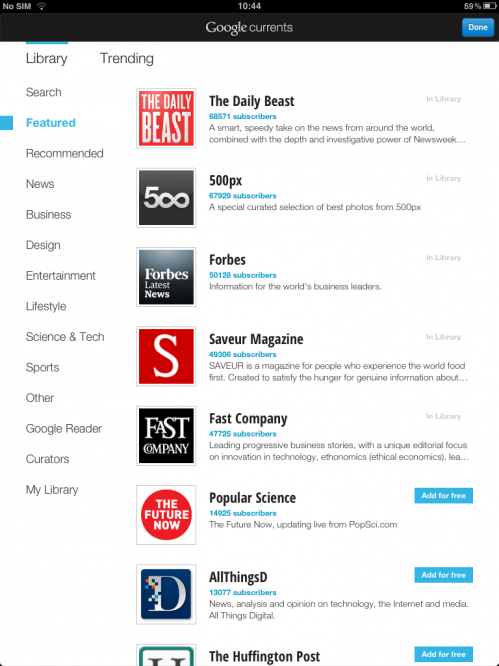 Персонализированная лента новостей в Google Currents