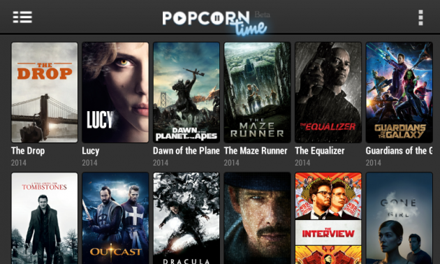 Главный экран Popcorn Time