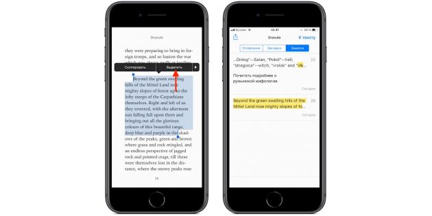 Цитаты в iBooks на iPhone и iPad