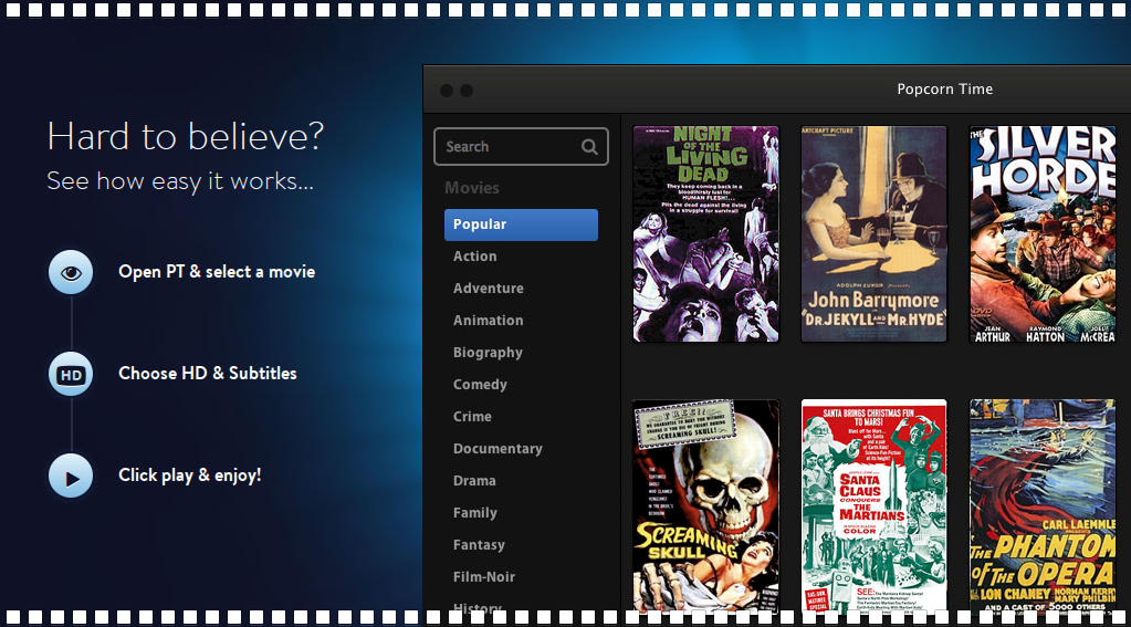 Popcorn Time — новый взгляд на удобный онлайн-кинотеатр