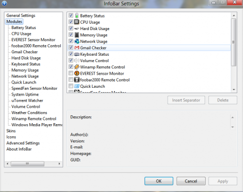 Информационная панель для Windows