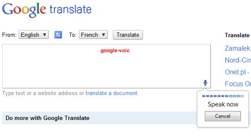 Голосовой ввод в Google Translate