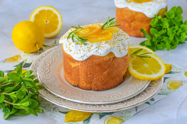 Нежный лимонный кулич с воздушным заварным кремом и глазурью