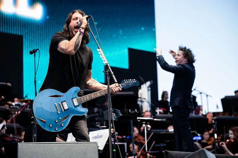 Getty Images Dave Grohl sings with the LA Philharmonic on stage at the Coachella Festival this April
