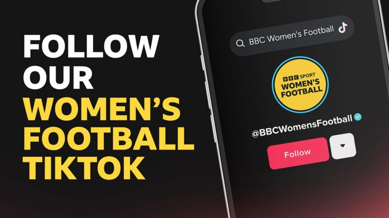 A graphic that reads 'Follow our women's football TikTok' with a picture of a mobile phone