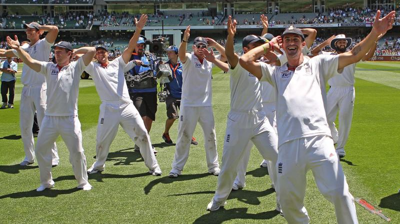 England dance the sprinkler in Melbourne during the 2010-11 Ashes series in Australia
