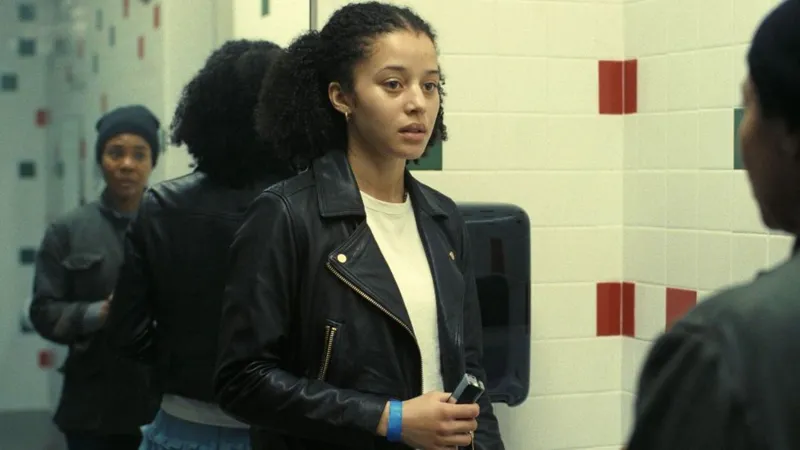 Warner Bros Chase Infiniti and Regina Hall standing in a bathroom, in one scene from One Battle After Another