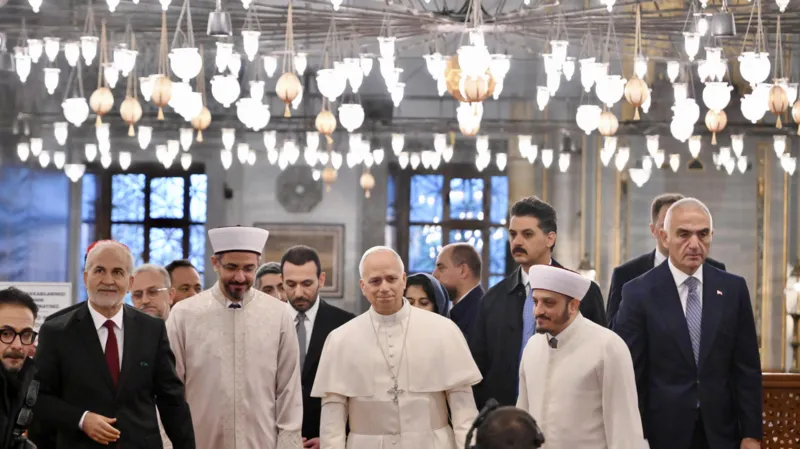 EPA Pope Leo inside the Blue Mosque, alongside local Muslim leaders.