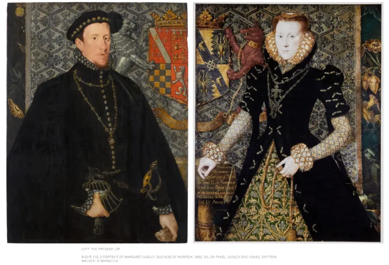Sotheby's A painting of Thomas Howard the 4th Duke of Norfolk next to one of his wife, Margaret Audley, Duchess of Norfolk.