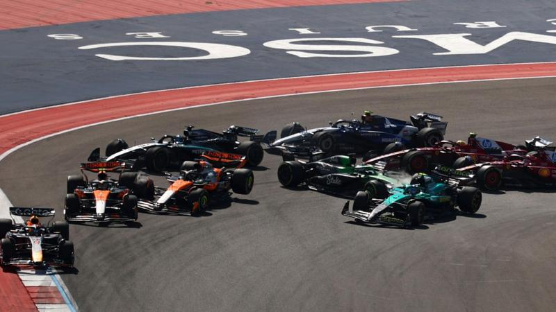 The McLarens of Oscar Piastri and Lando Norris collide at the start of the US Grand Prix sprint, putting both drivers out of the race