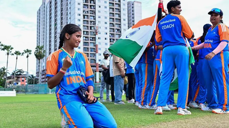 AFP via Getty Images India's captain Deepika Gaonkar (L) breaks down after her team's victory in the first Blind Women's Twenty20 World Cup 2025 final match between India and Nepal at the P Sara Oval International Cricket Stadium in Colombo on November 23, 2025. 