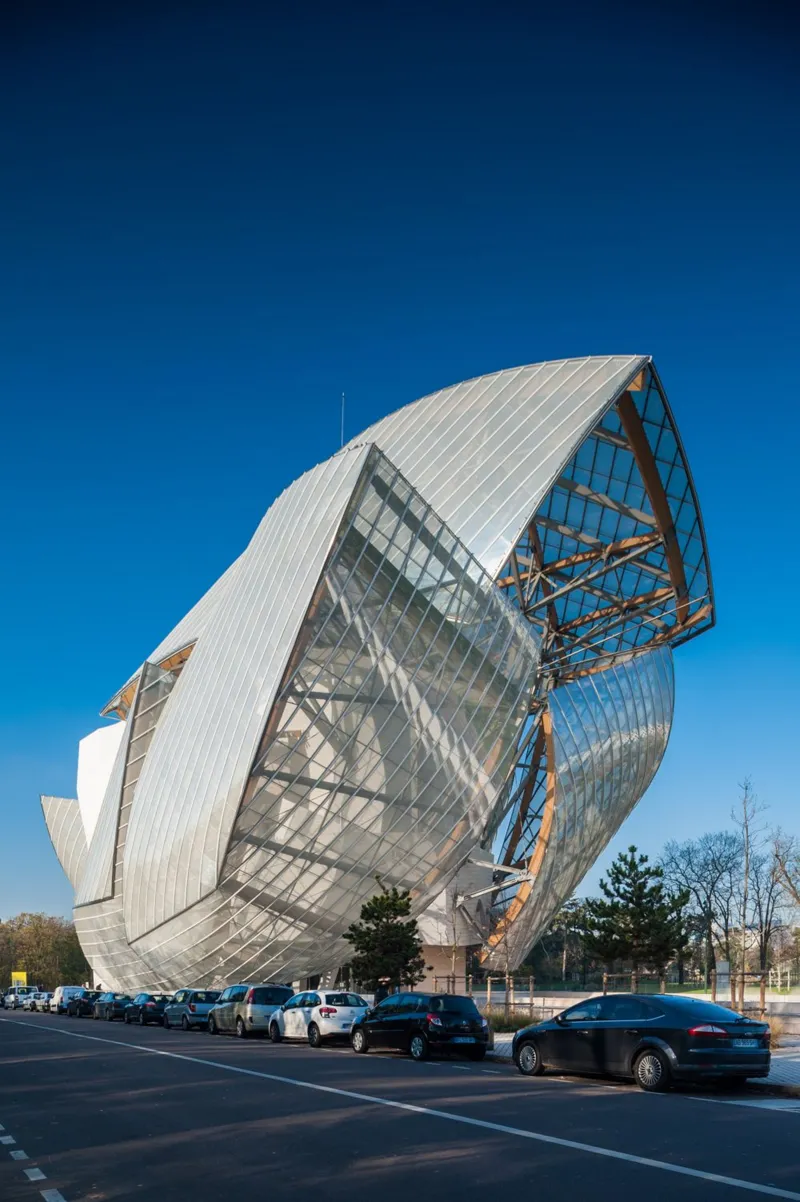 Louis Vuitton Foundation building against blue sky