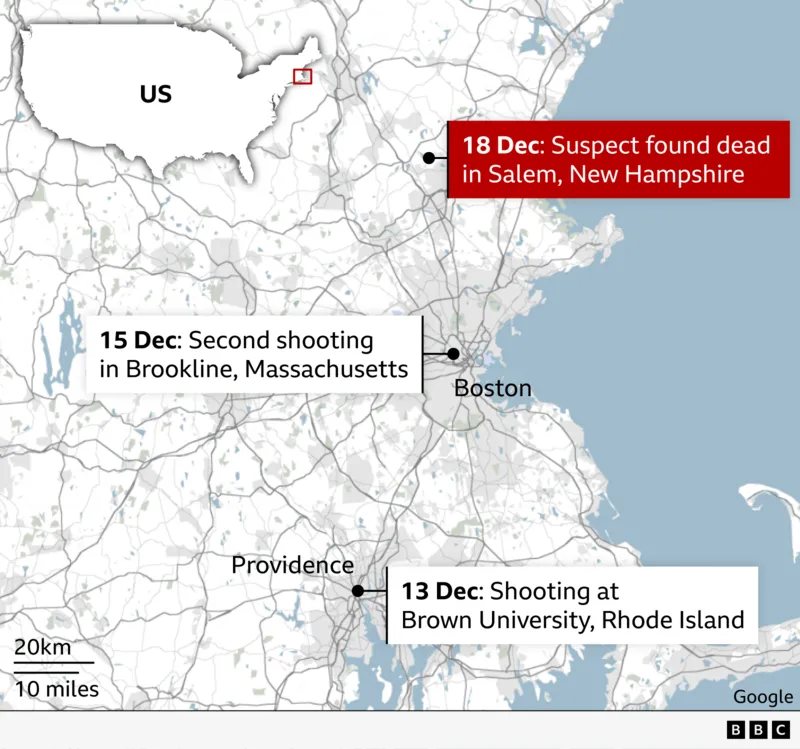 A map from INLIBER illustrating three key locations related to Claudio Neves Valente, the suspect in two shootings