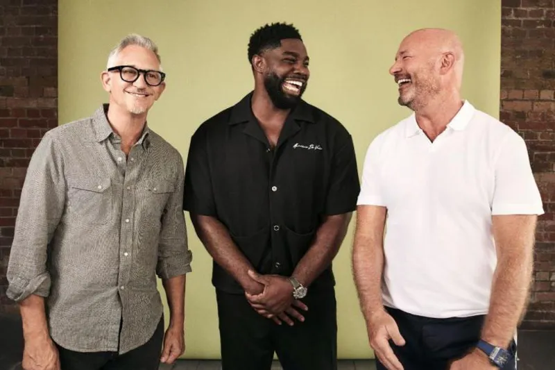 Netflix, Gary Lineker, Micah Richards and Alan Shearer in a studio setting