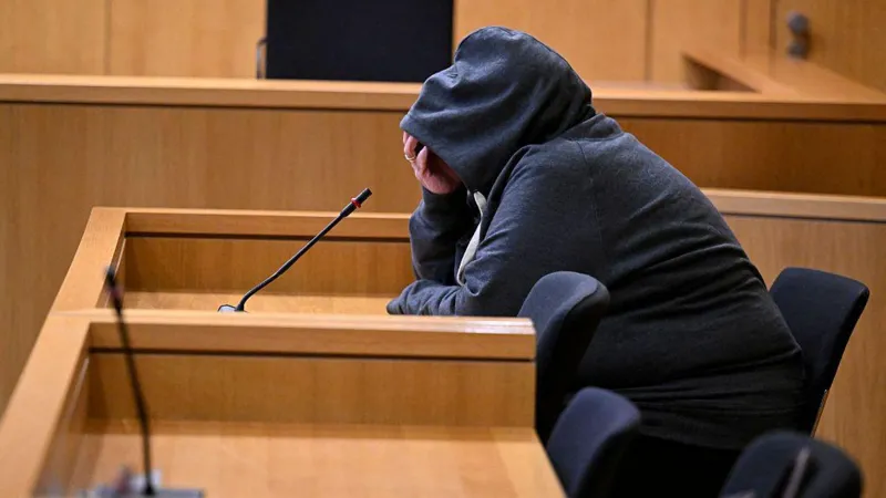 Getty Images The defendant Fernando P. sits in the regional court awaiting his verdict in the case where he is accused of drugging and raping his wife in Aachen, western Germany, December 19, 2025.
